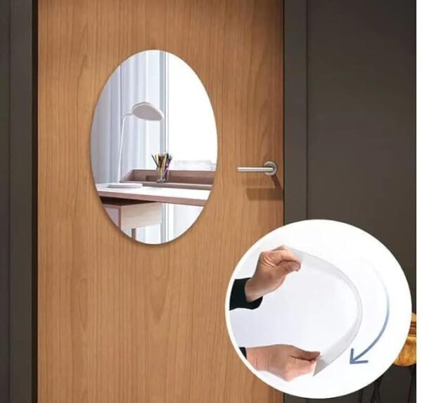 Oval Shape Adhesive Mirror Sticker for Wall on Tiles Bedroom Living Room Basin Mirror Bathroom Wall Mirror Both Side Sticker Acrylic Wall Mirror for Wall Full Length (1) - Image 2