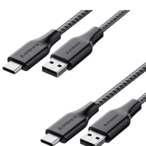 Ambrane Braided Type C Fast Charging Cable (Pack Of 2) Unbreakable 3A 1.5M For Smartphones,Tablets,Laptops & Other Type C Devices,Pd Technology,480Mbps Data Sync,Quick Charge 3.0 (Rct-15 Combo)-Black